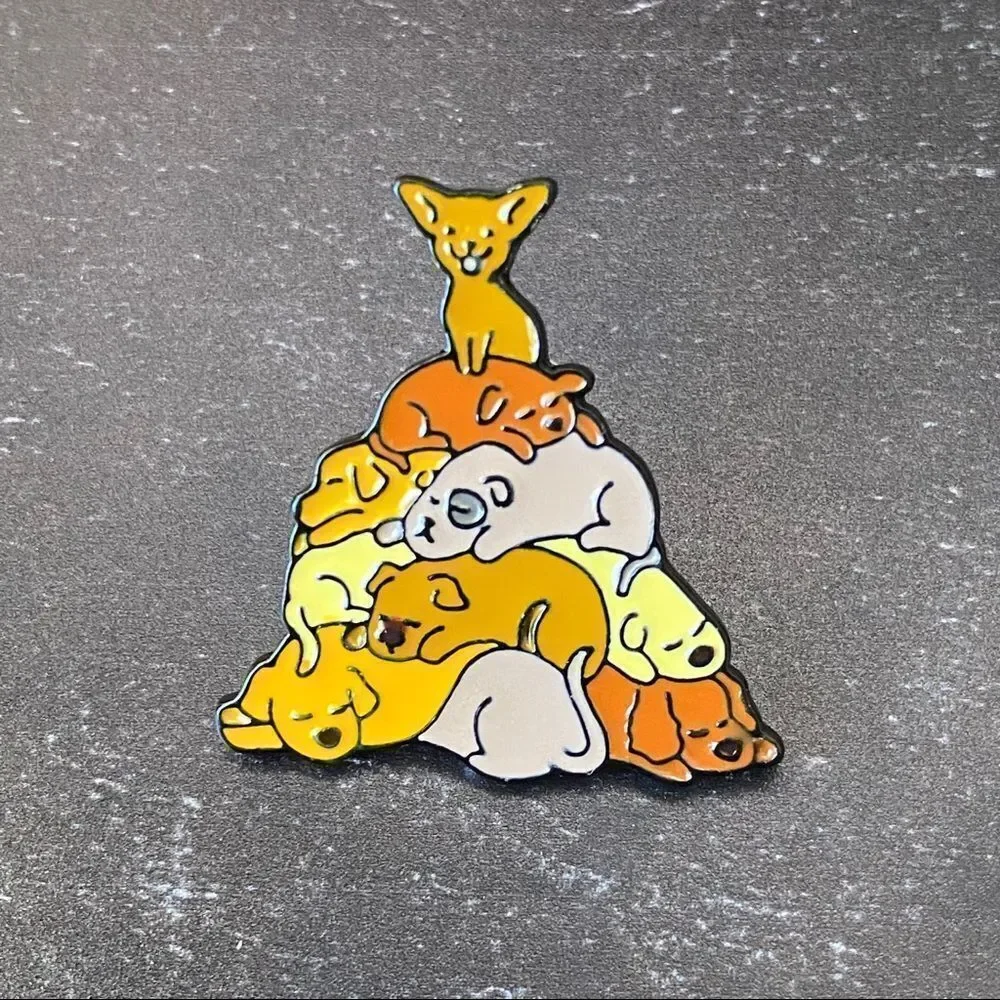 A Stack Of Puppies Enamel Pin/ Brooch